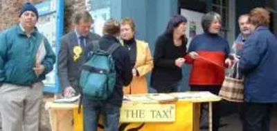 Mike + councillors with Axe the Tax petition